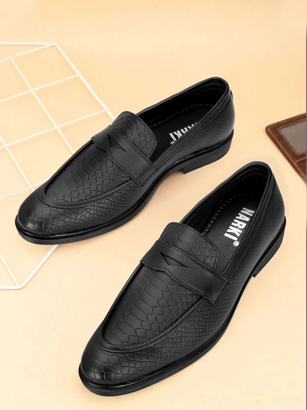 NARKI Men Textured Round Toe Slip-On Loafers Formal Shoes-image-45