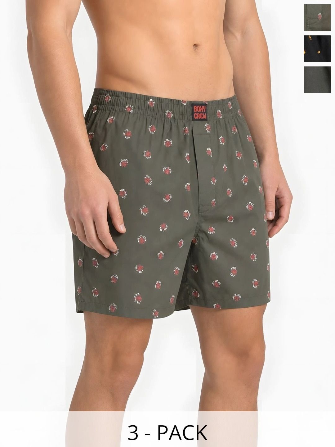 Boxy Crew Pack Of 3 Printed Pure Cotton Lightweight & Breathable Inner Elasticated Boxers-picture-23