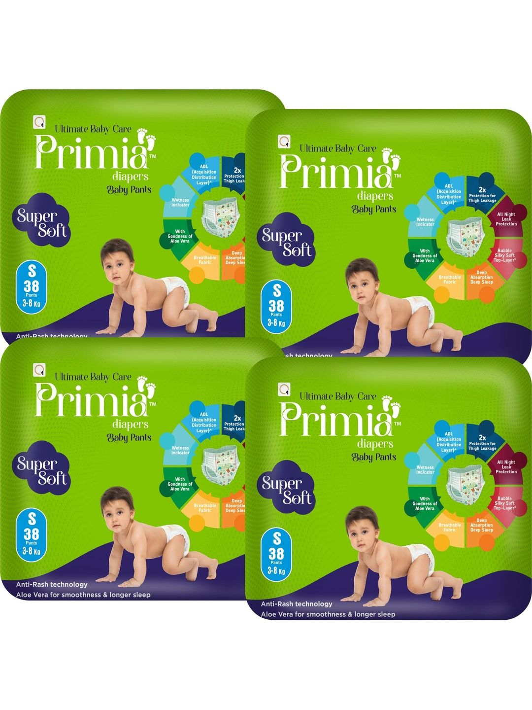 Primia Set Of 4 Baby Diaper Pants with Aloe Vera & Anti -Rash Technology - 38Pcs Each-picture-31