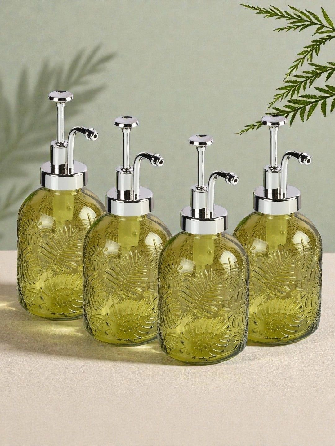 Kookee Green 4 piece Abstract Glass Soap Dispenser-picture-40