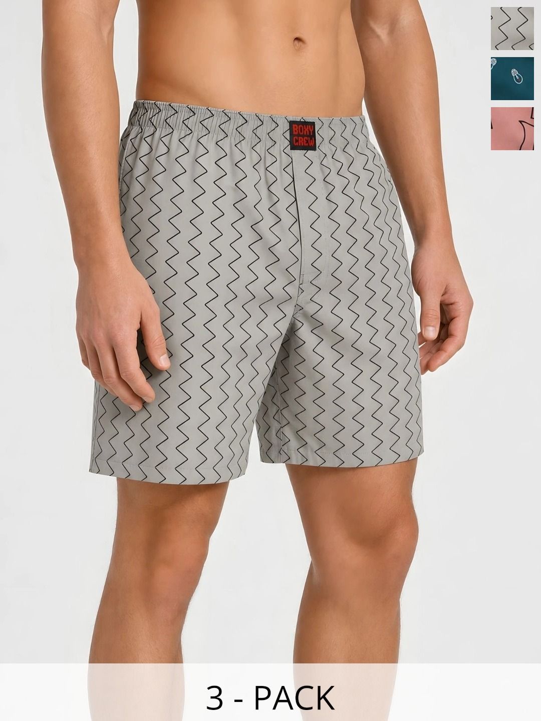 Boxy Crew Pack Of 3 Printed Pure Cotton Lightweight & Breathable Inner Elasticated Boxers-picture-53