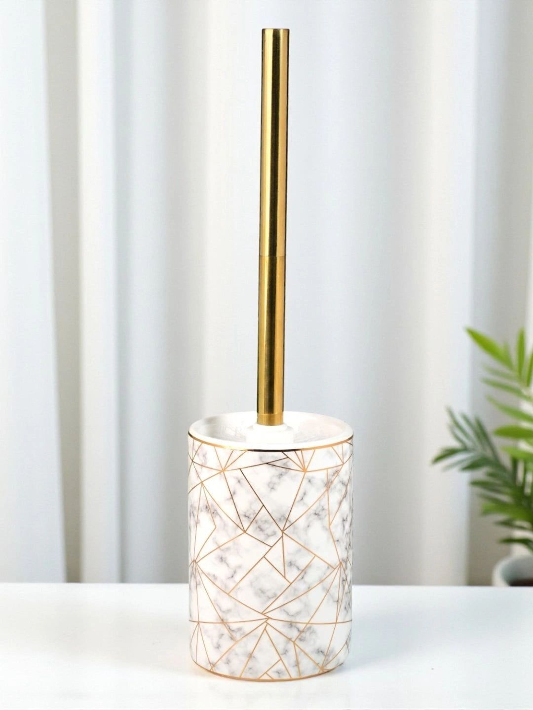 Kookee White Abstract Ceramic Toilet Brush Holder-picture-27