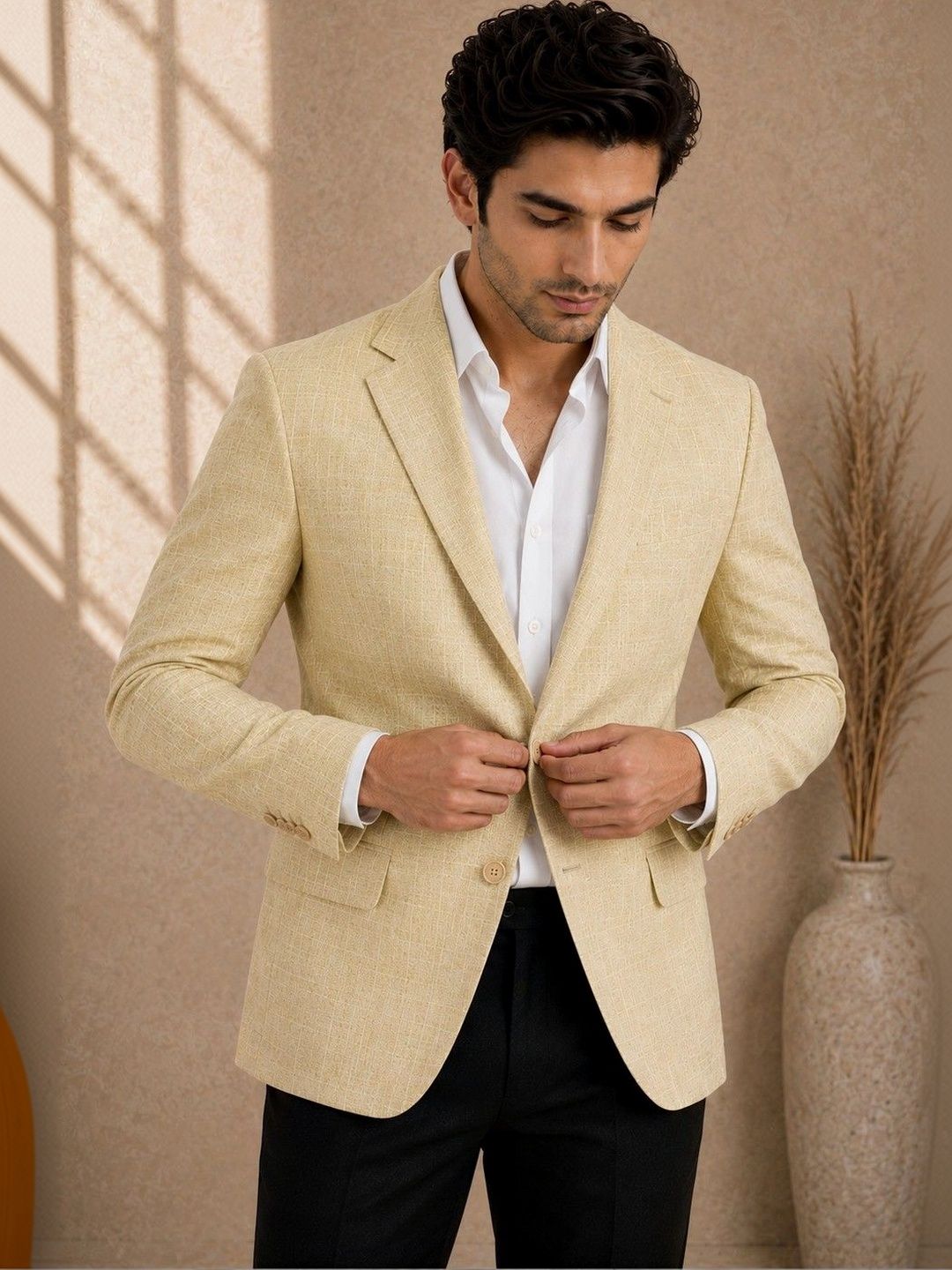 SOURAGYA Notched Lapel Single-Breasted Tailored Fit Blazers-picture-16