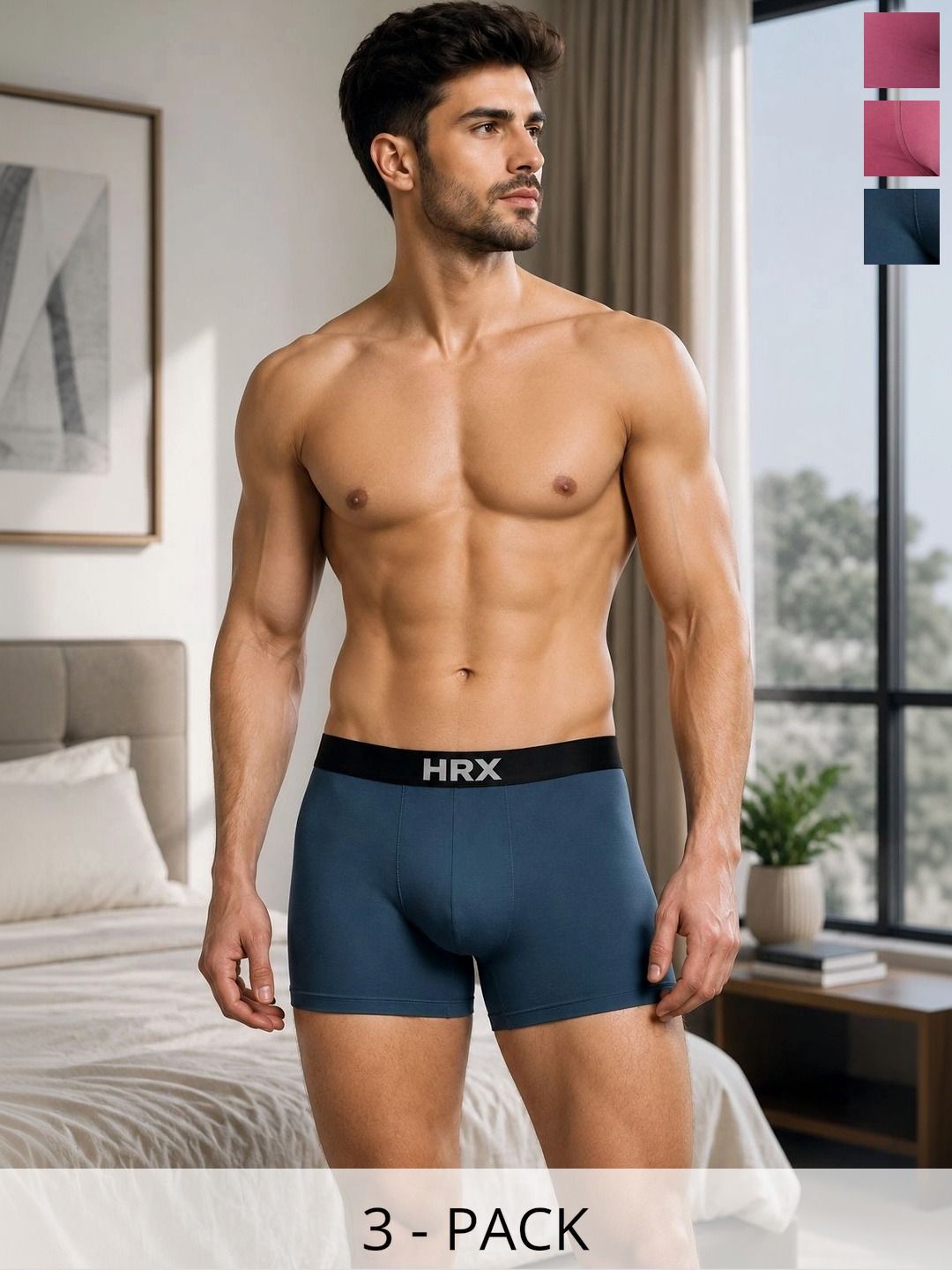 HRX by Hrithik Roshan Pack of 3 Cotton Blend Assorted Solid Trunks-picture-26