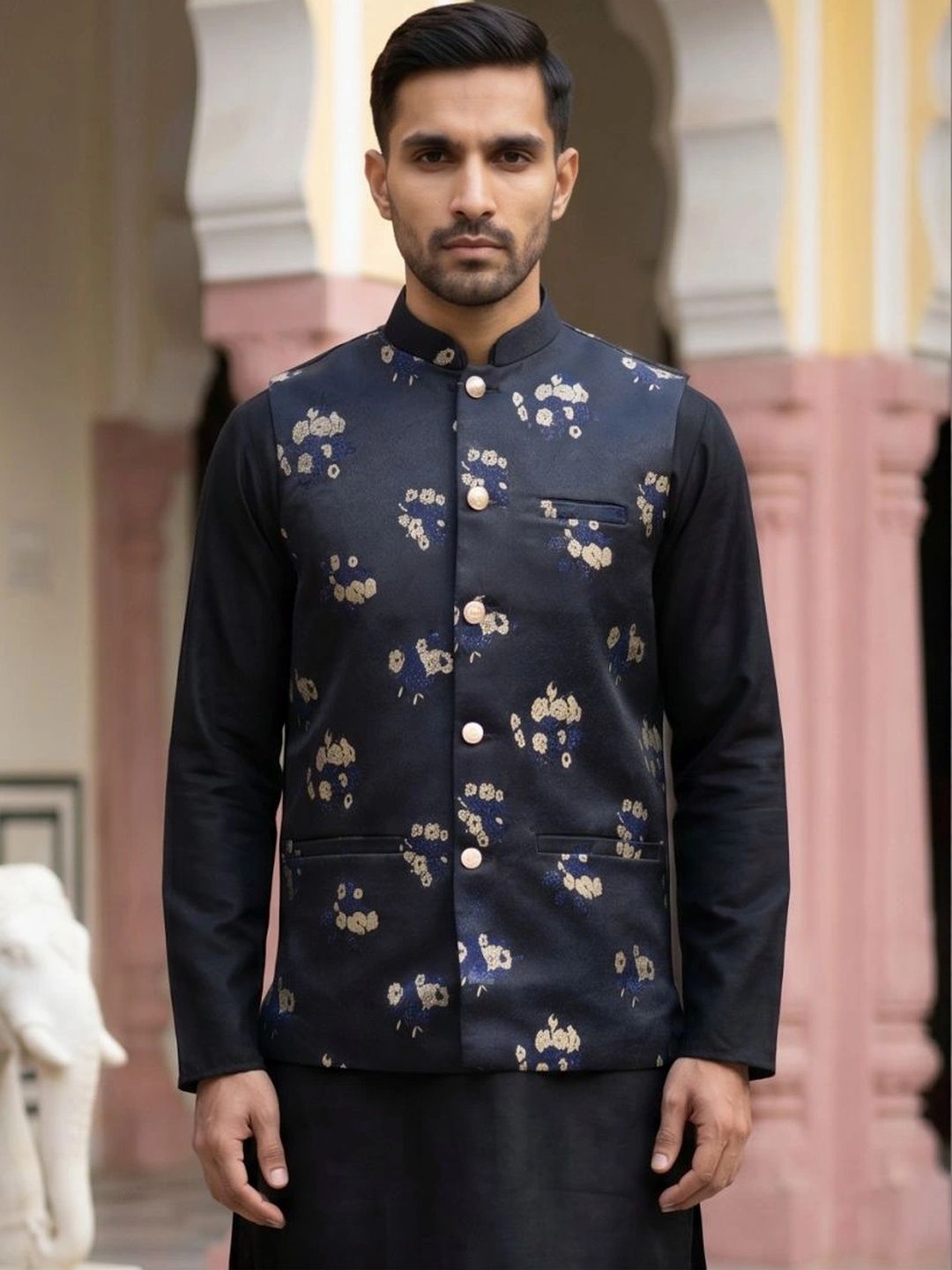 Jompers Embossed Woven Design Nehru Jackets-picture-27
