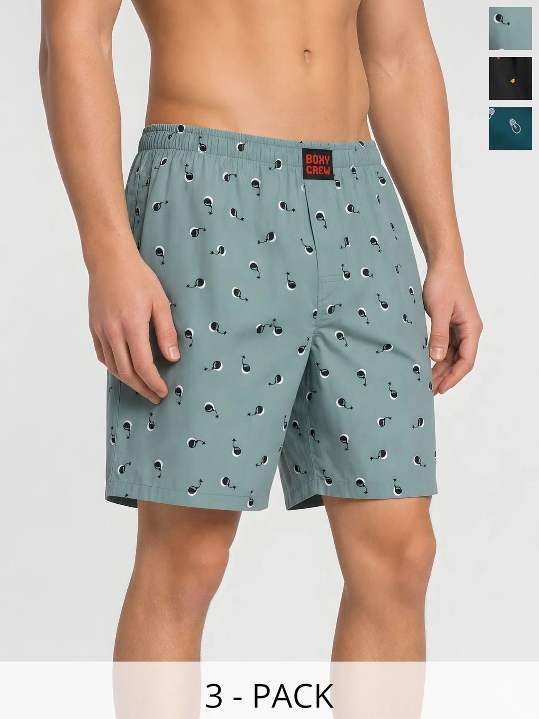 Boxy Crew Pack Of 3 Printed Pure Cotton Lightweight & Breathable Inner Elasticated Boxers-picture-18