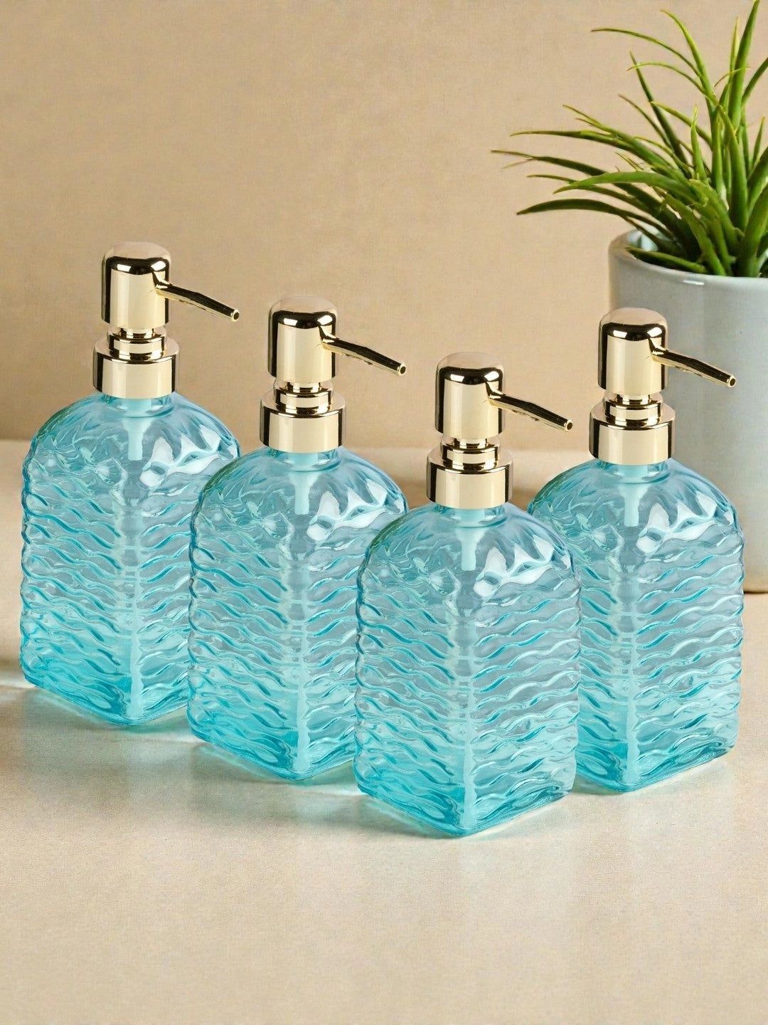 Kookee Blue 4 piece Abstract Glass Soap Dispenser-picture-44