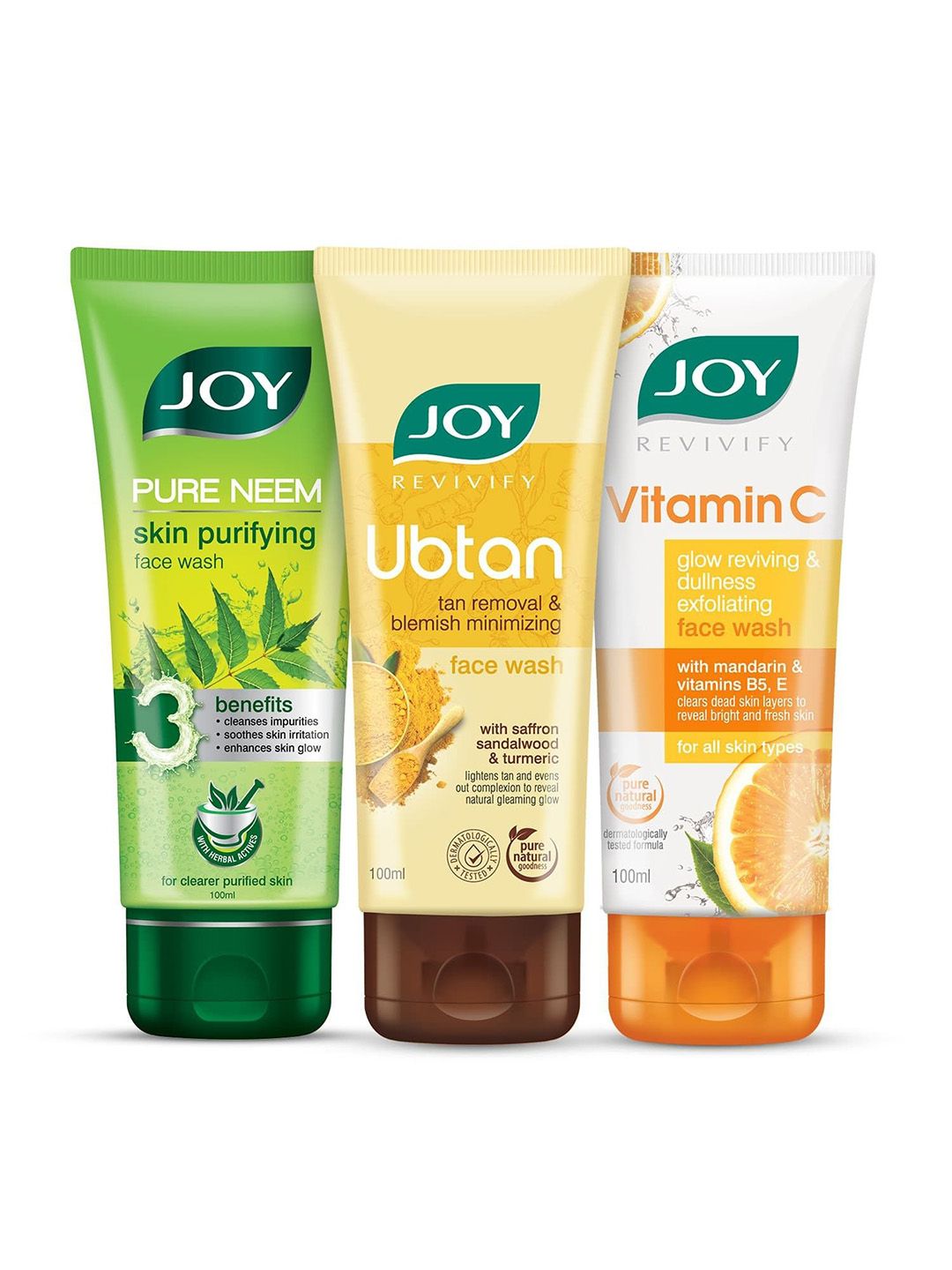 JOY Set Of 3 Pure Neem, D-Tan & Vitamin C Face Wash - 100 ml Each-image-49