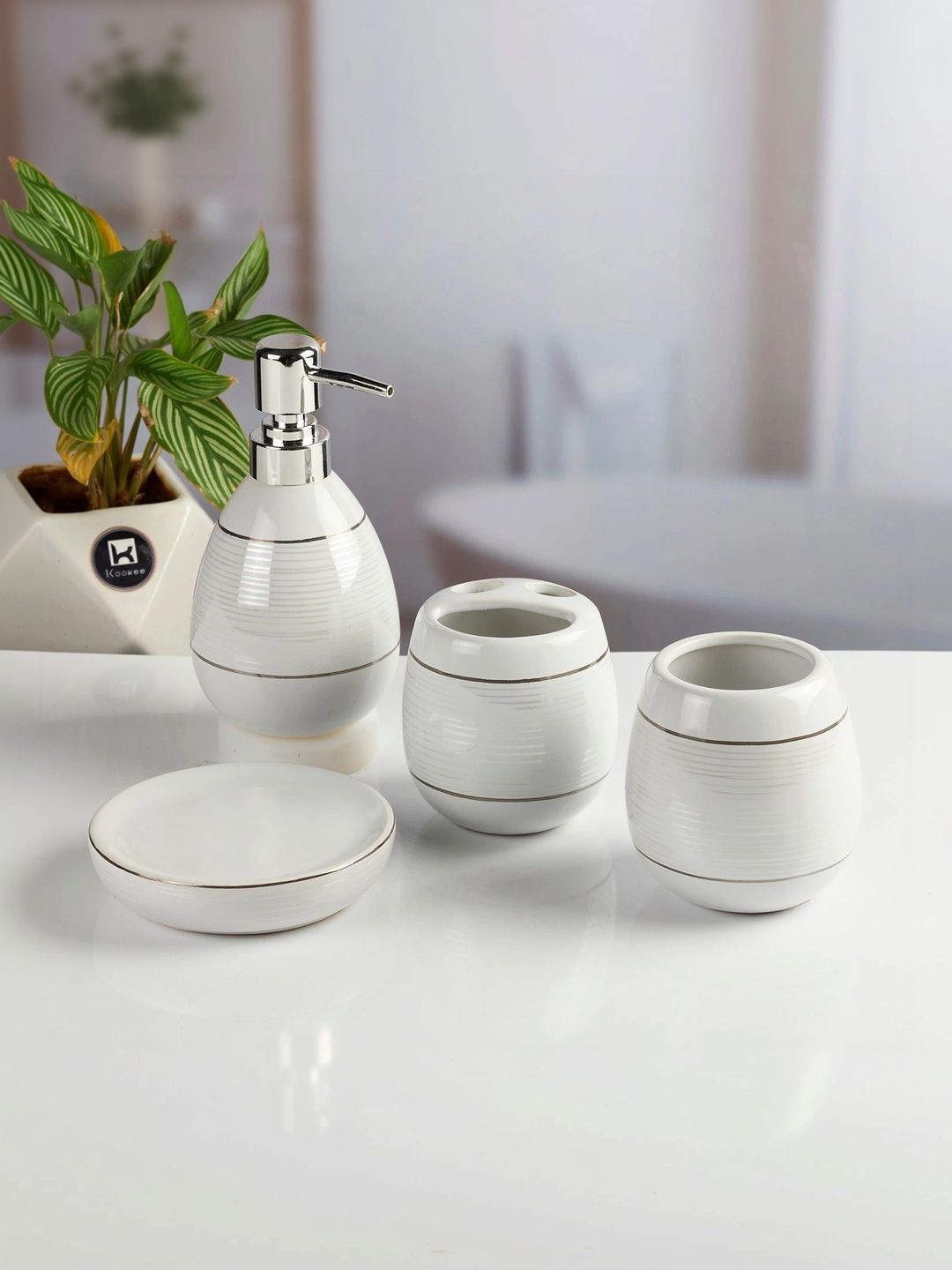 Kookee Grey 4 piece Abstract Ceramic Bath Accessories Set-picture-47