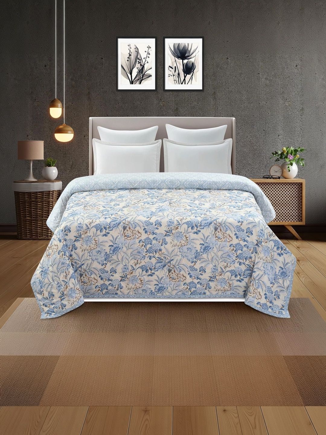 KIDS WONDERS Multicoloured Floral AC Room 210 GSM Quilt-image-25