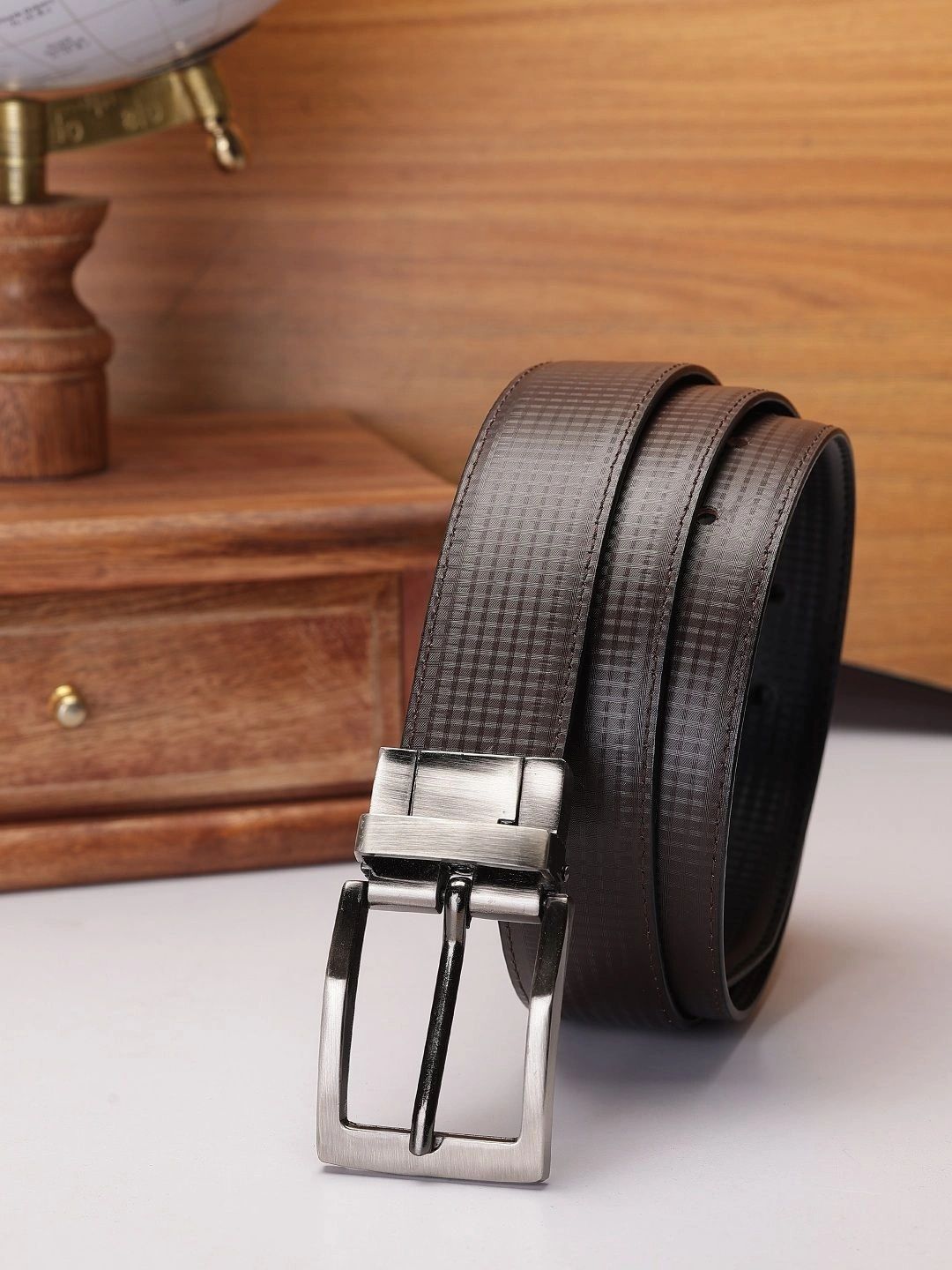 ZEVORA Men Textured Leather Reversible Formal Belt-picture-15