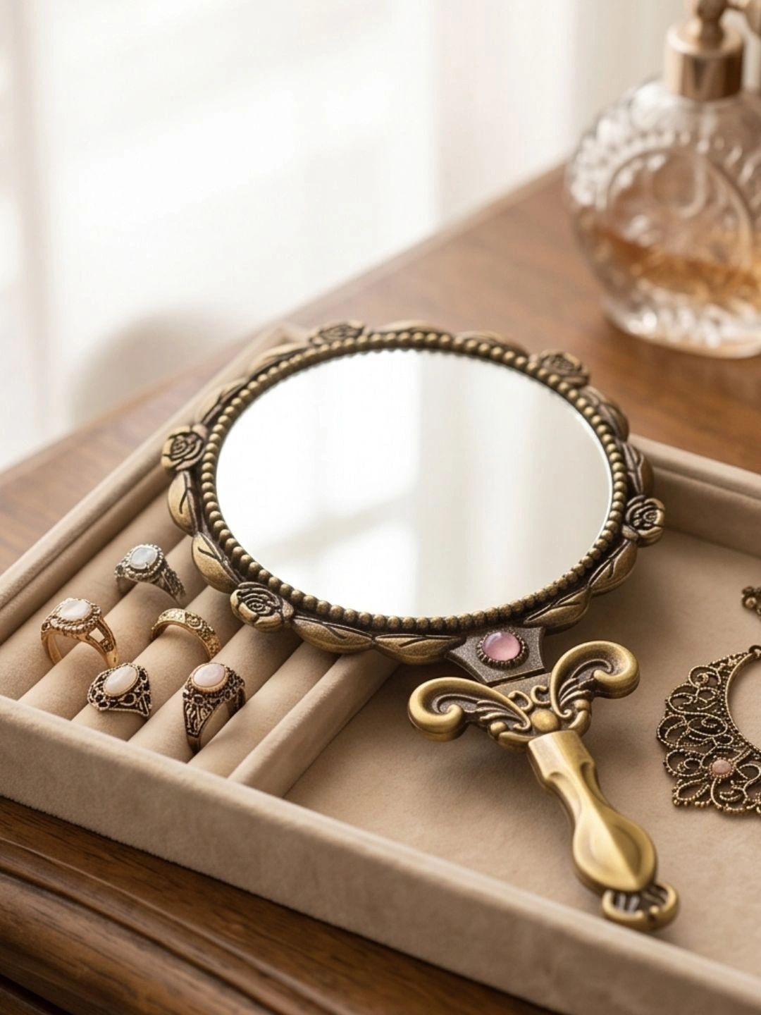 Myntra Elegant Homes Bronze Metal Makeup Table Top Mirror-image-38