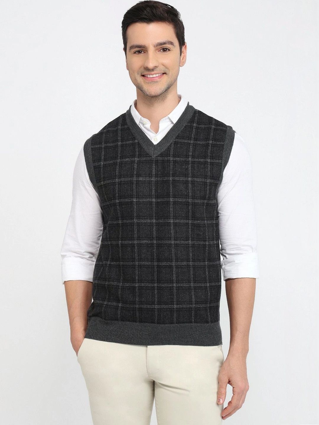 ColorPlus Men Checked Woollen Sweater Vest-picture-51