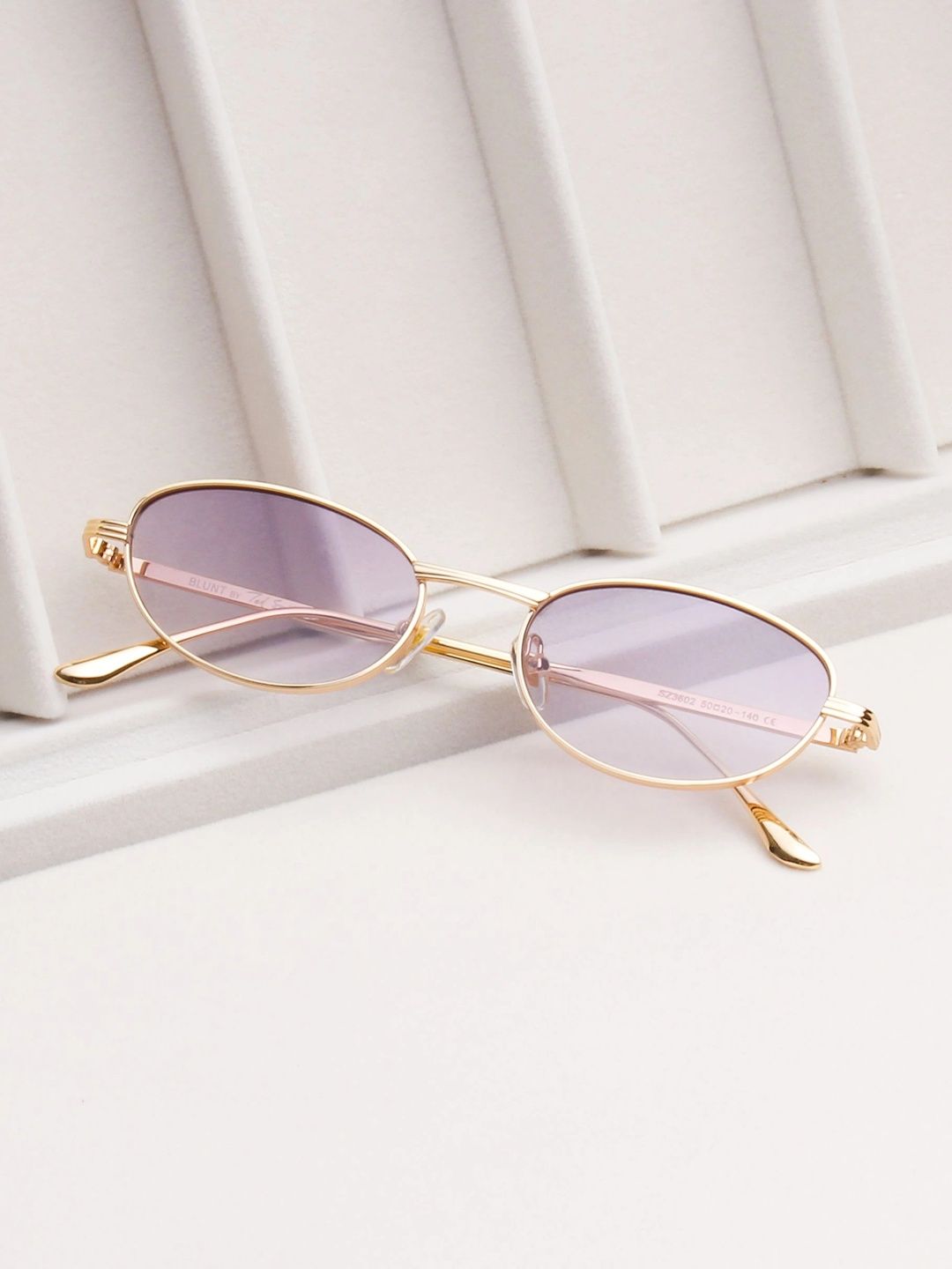 Ted Smith Unisex Purple Lens & Gold-Toned Oval Sunglasses with-picture-13
