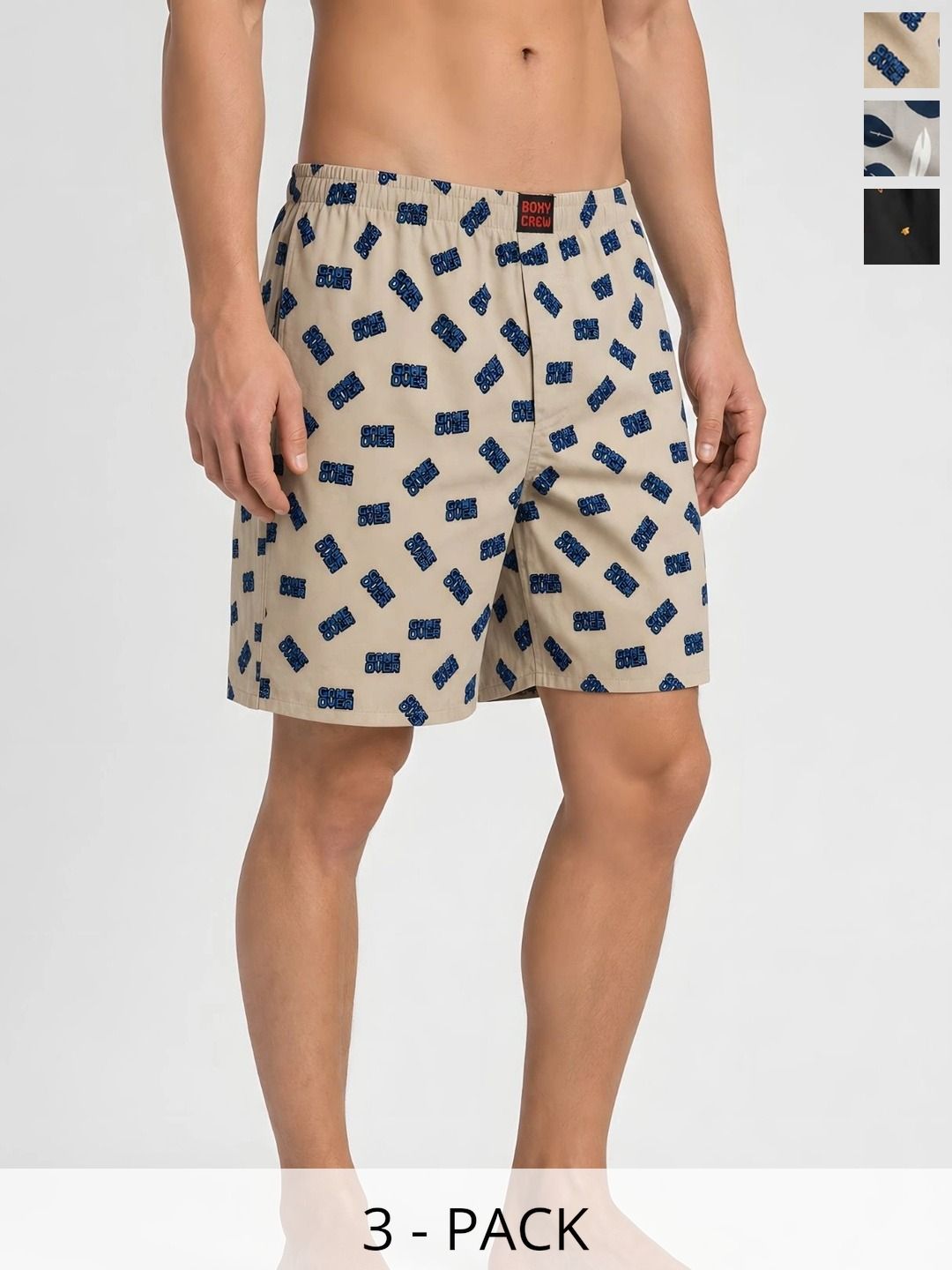 Boxy Crew Pack Of 3 Printed Pure Cotton Lightweight & Breathable Inner Elasticated Boxers-picture-27
