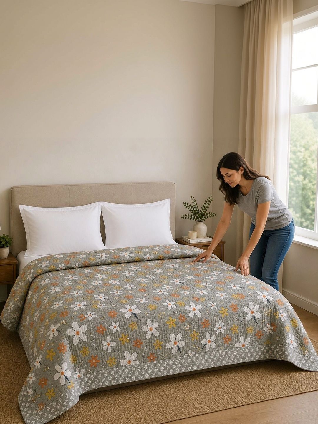Supreme Home Collective Grey & White Floral AC Room 300 GSM Blanket-image-35