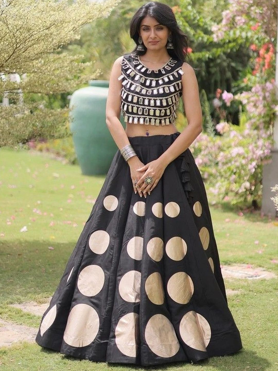 Livewear Embellished Mirror Work Ready to Wear Lehenga &-image-42
