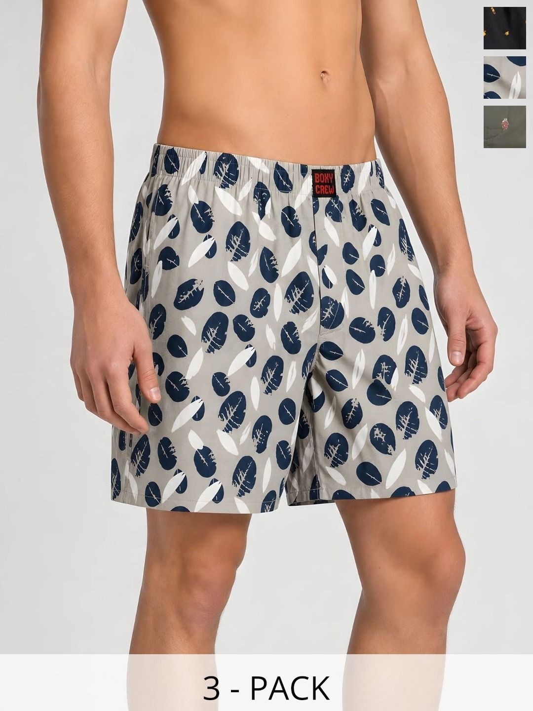Boxy Crew Pack Of 3 Printed Pure Cotton Lightweight & Breathable Inner Elasticated Boxers-picture-33