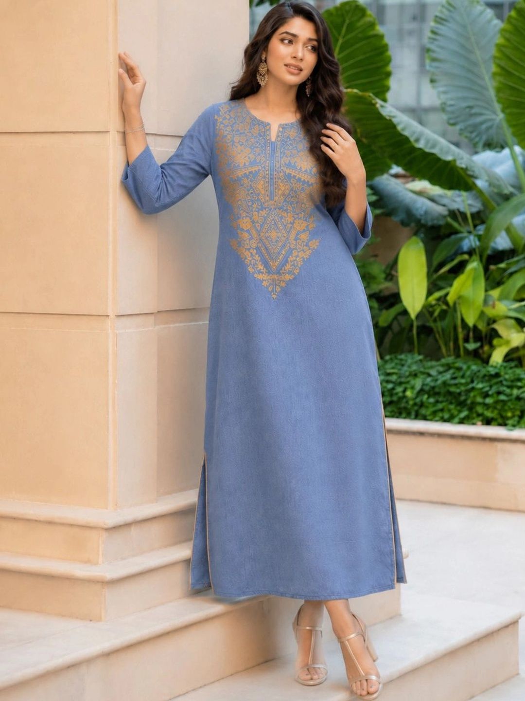 KALINI Ethnic Motifs Embroidered Thread Work Thread Work Kurti-picture-20