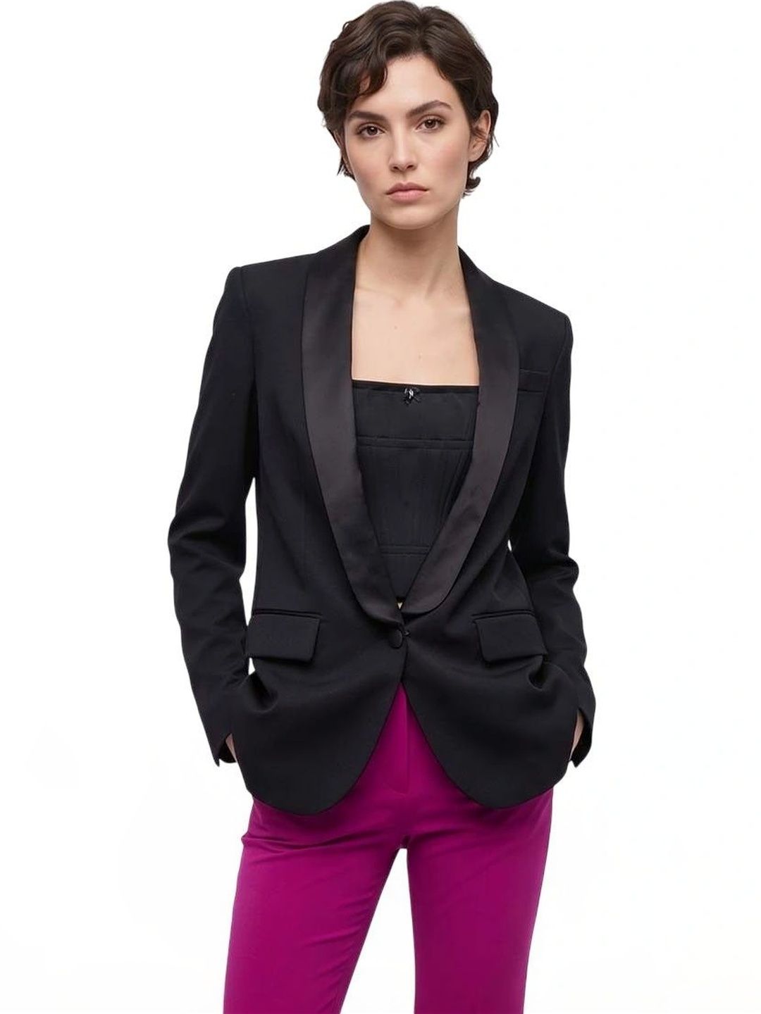 Dsquared2 Black Solid Shawl Lapel Blazer-picture-18