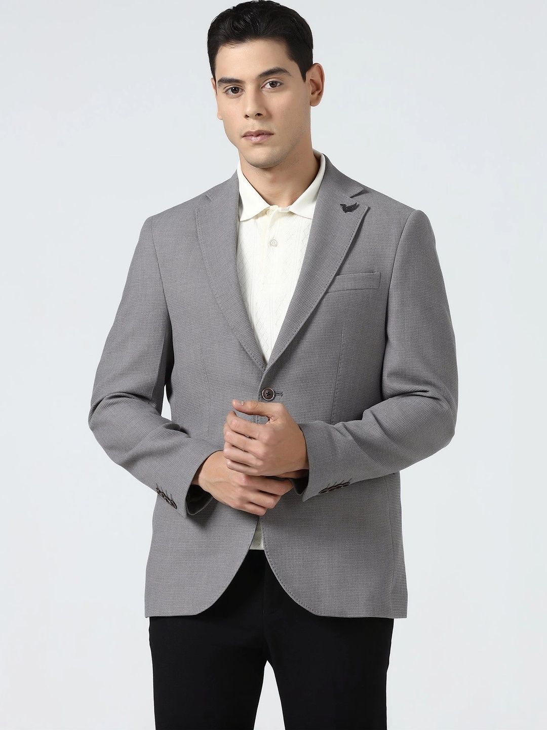 Blackberrys Self Design Notched Lapel Single-Breasted Slim Fit Formal Blazers-picture-37