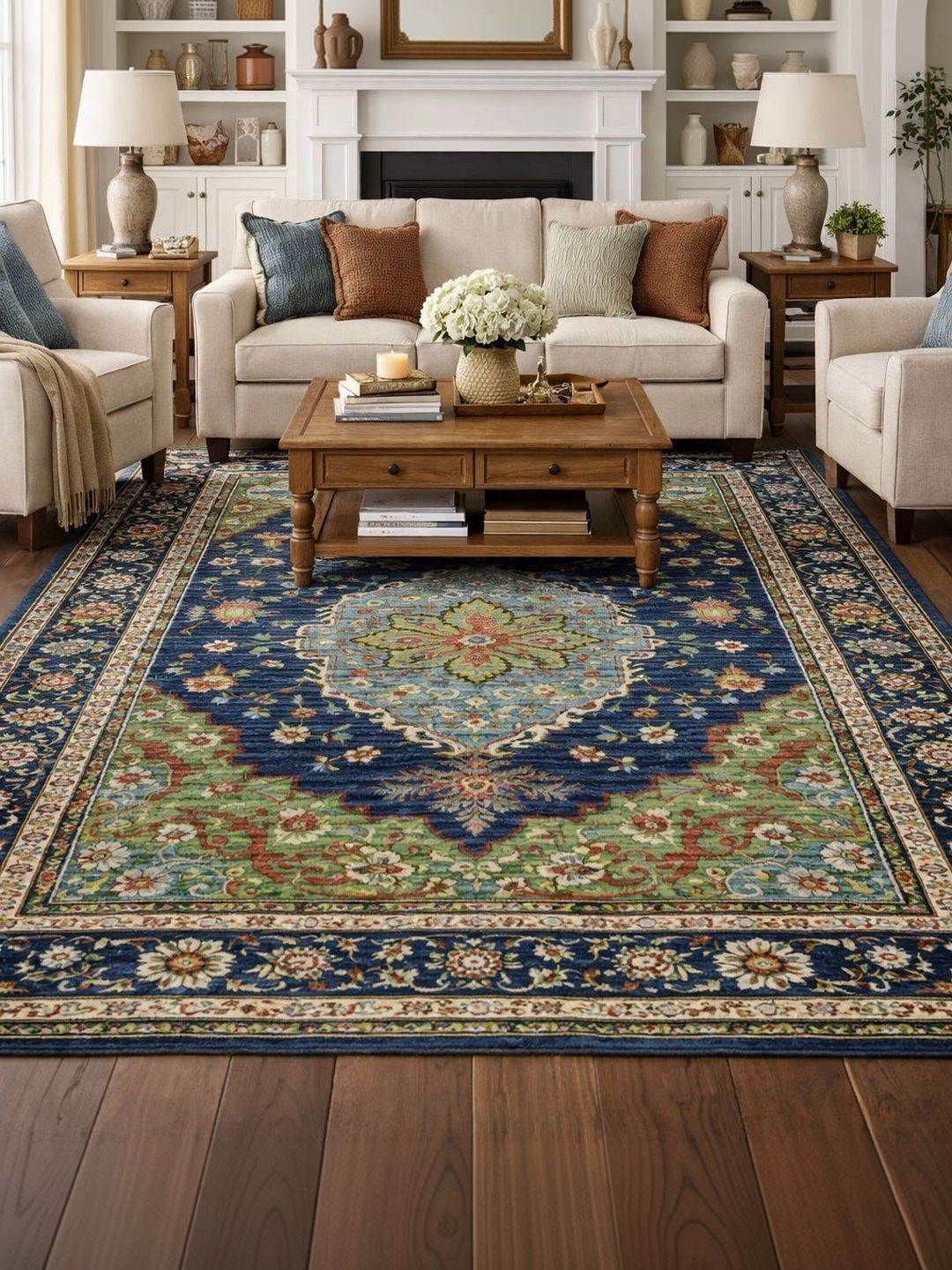 Myntra Elegant Homes Green Traditional Anti-Skid Polyester Carpet-picture-28