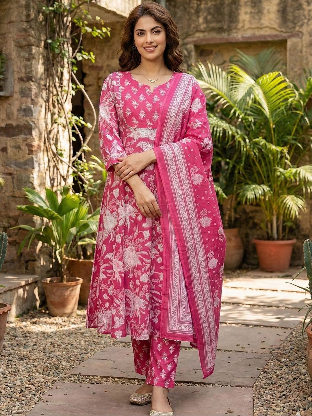 Anouk Women Floral Printed Regular Pure Cotton Kurta with Trousers & With Dupatta-picture-41