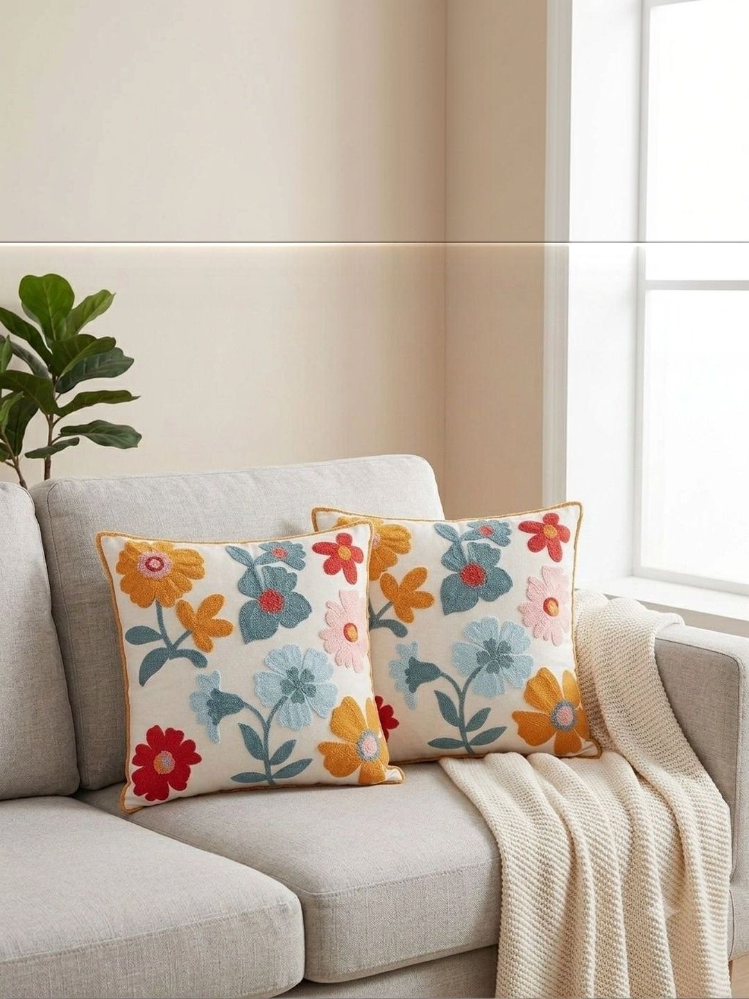 salajya anchla Brown Set of 2 Floral Square Cushion Covers-picture-44