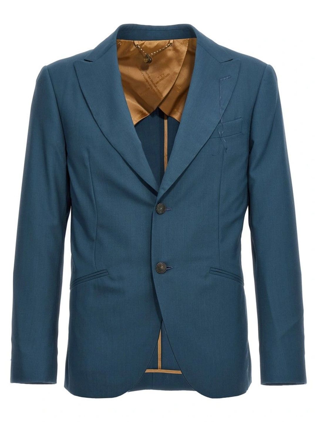 Maurizio Miri Blue Solid Notched Lapel Blazer-picture-18