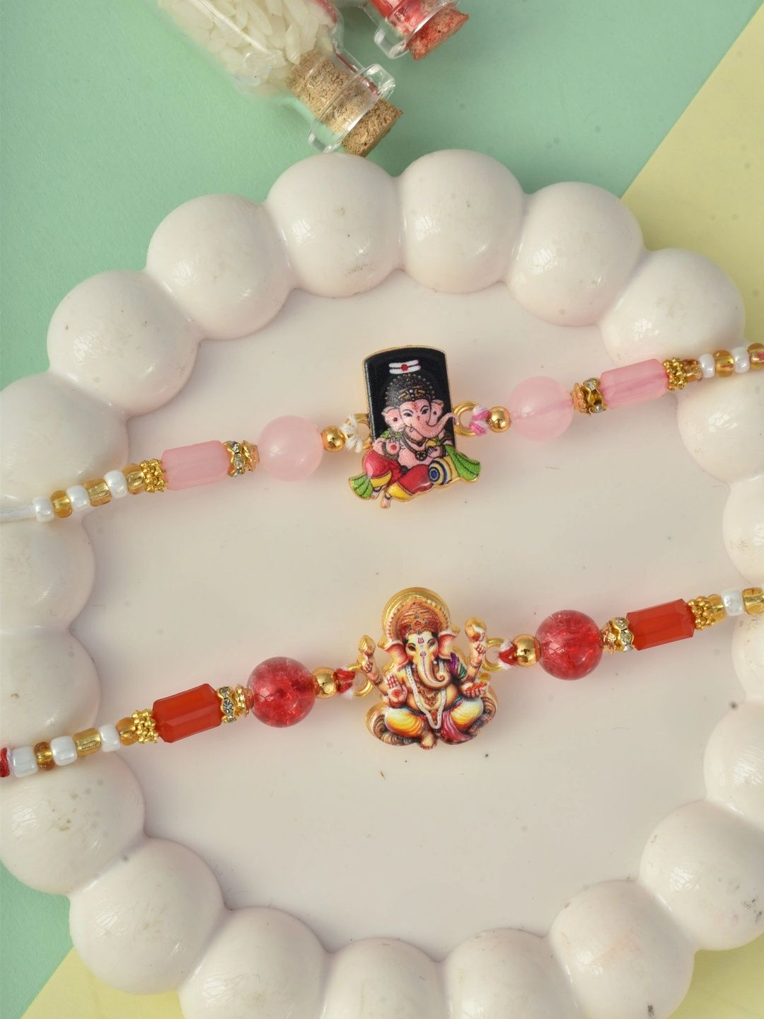 MEIRA JEWELLERY Set Of 2 Beaded Rakhi With Greeting Card & Roli Chawal-picture-33
