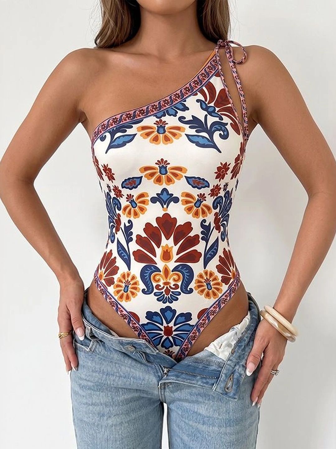 Suo Printed One Shoulder Bodysuit-picture-25