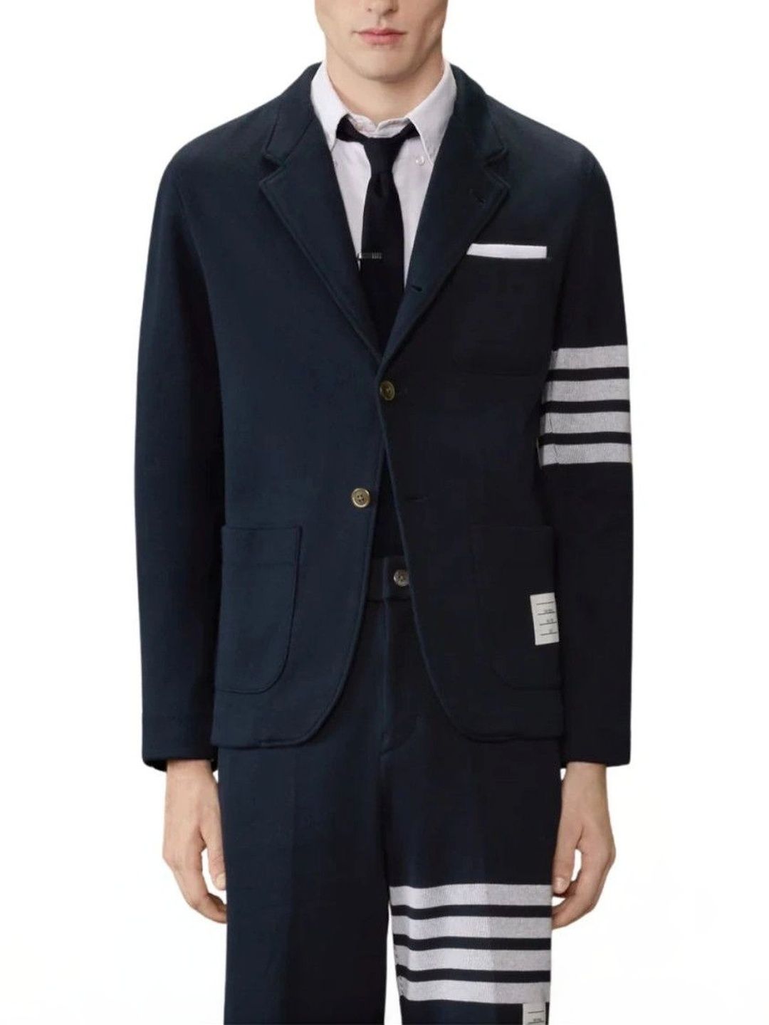 Thom Browne Navy Blue Notched Lapel Blazer-picture-19