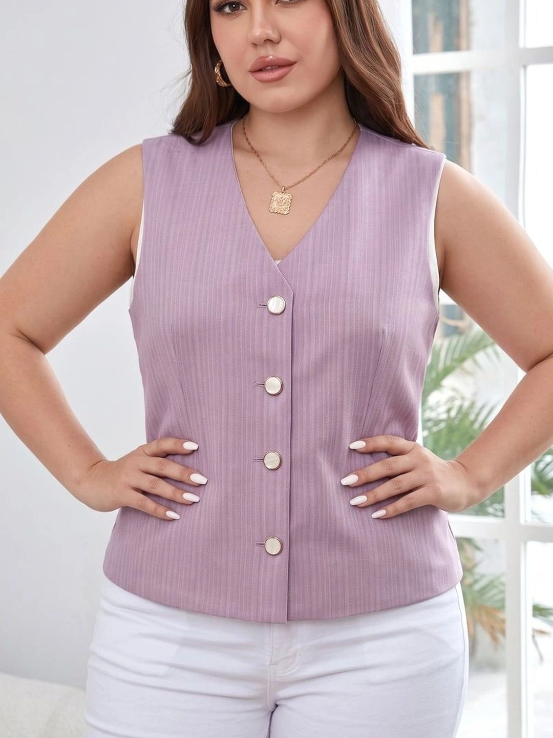 THE FASHION HUB Striped V-Neck Woven Formal Waistcoat-picture-13