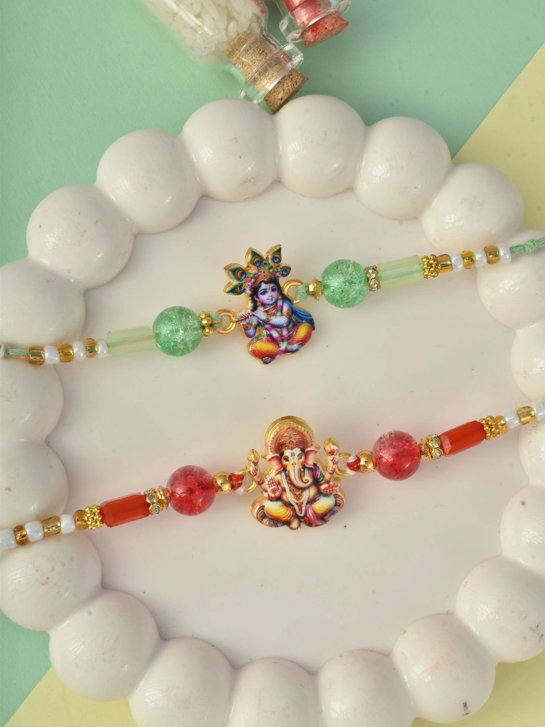 MEIRA JEWELLERY Set Of 2 Beaded Rakhi With Greeting Card & Roli Chawal-picture-58