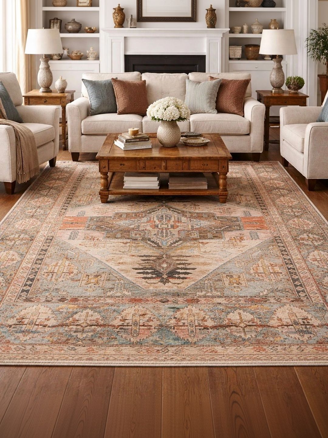 Myntra Elegant Homes Peach-Coloured Traditional Anti-Skid Polyester Carpet-picture-33