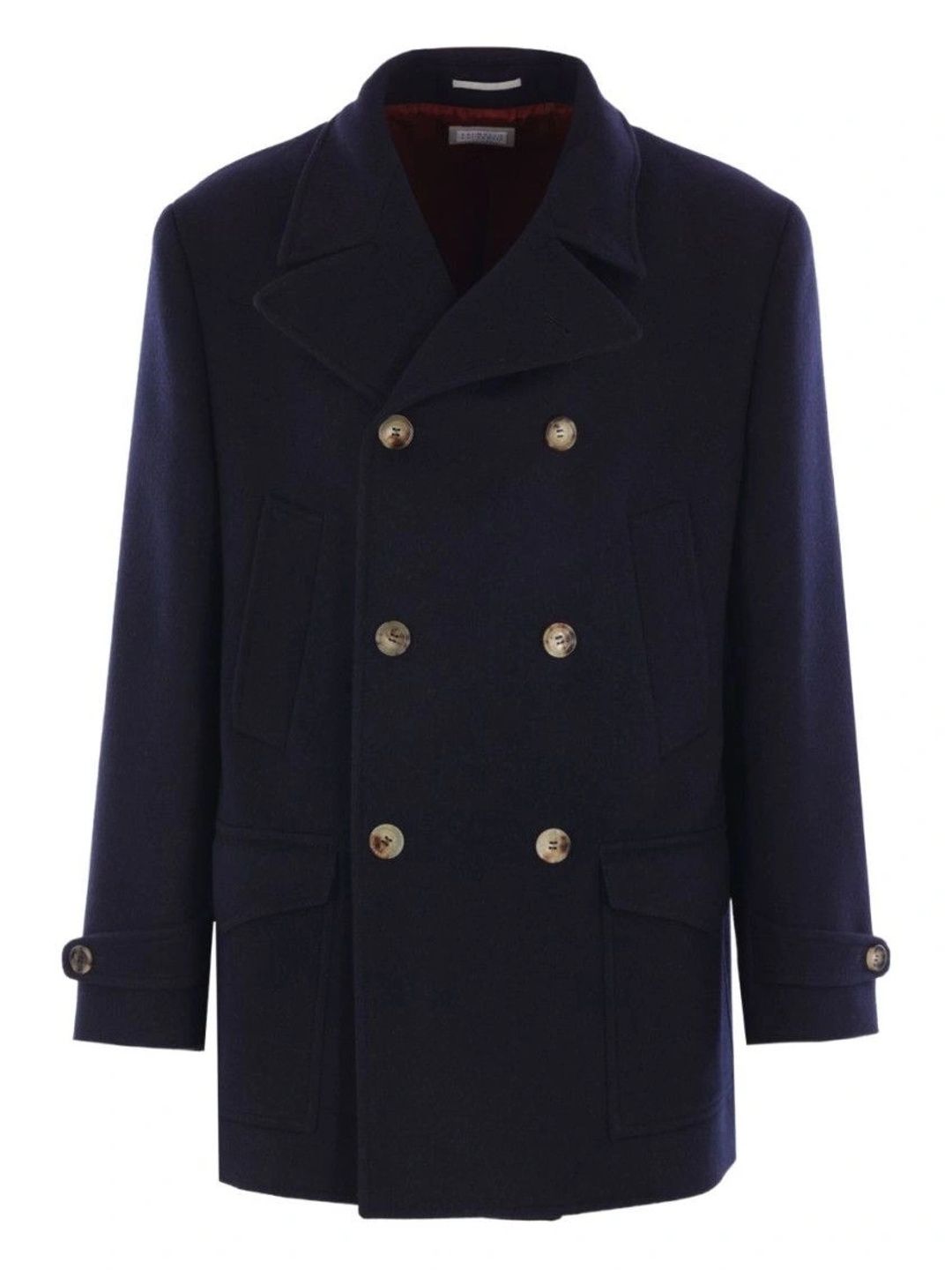 Brunello Cucinelli Navy Blue Wool Double-Breasted Coat-picture-35