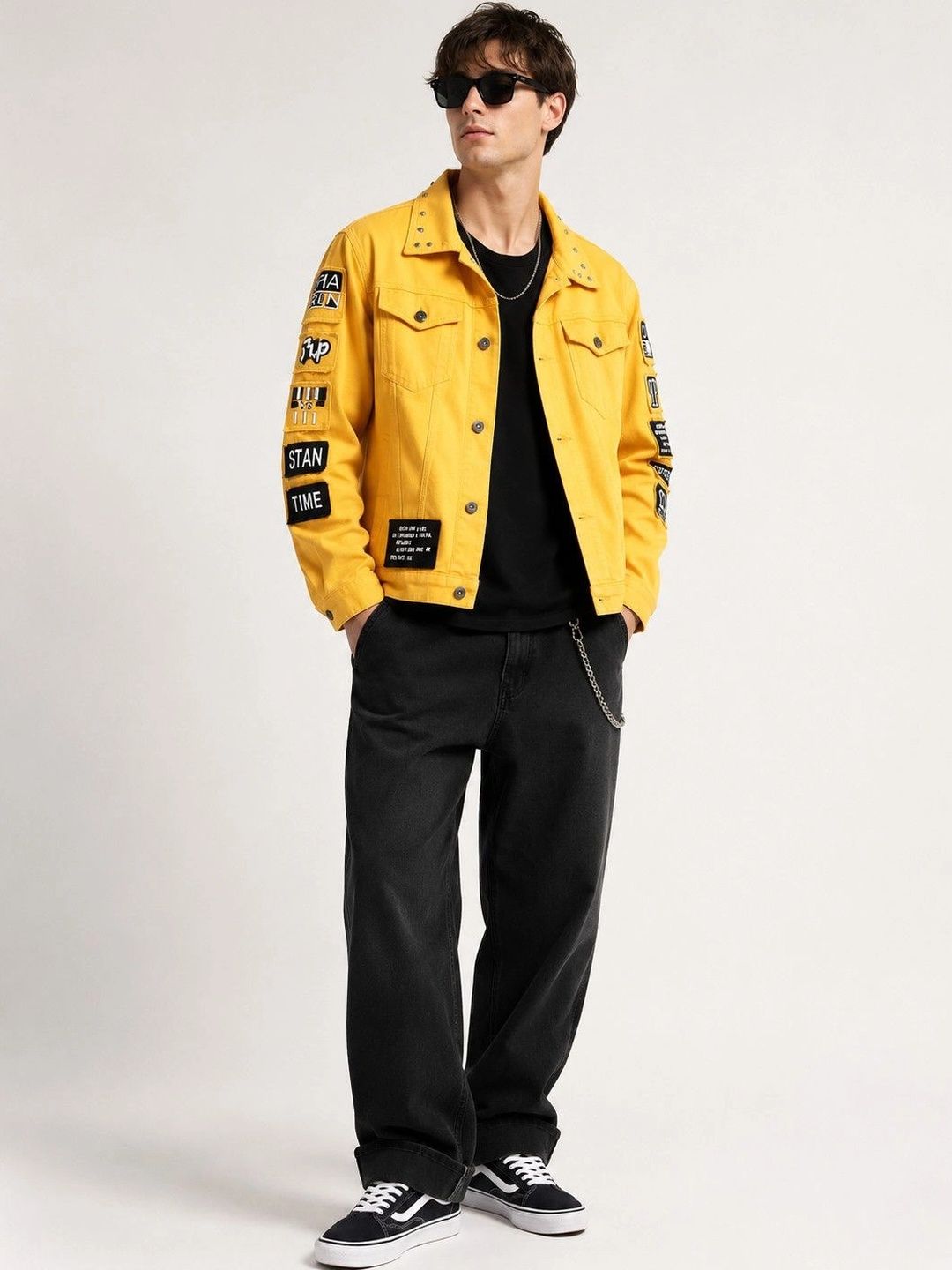 Suo Men Typography Denim Jacket-picture-37