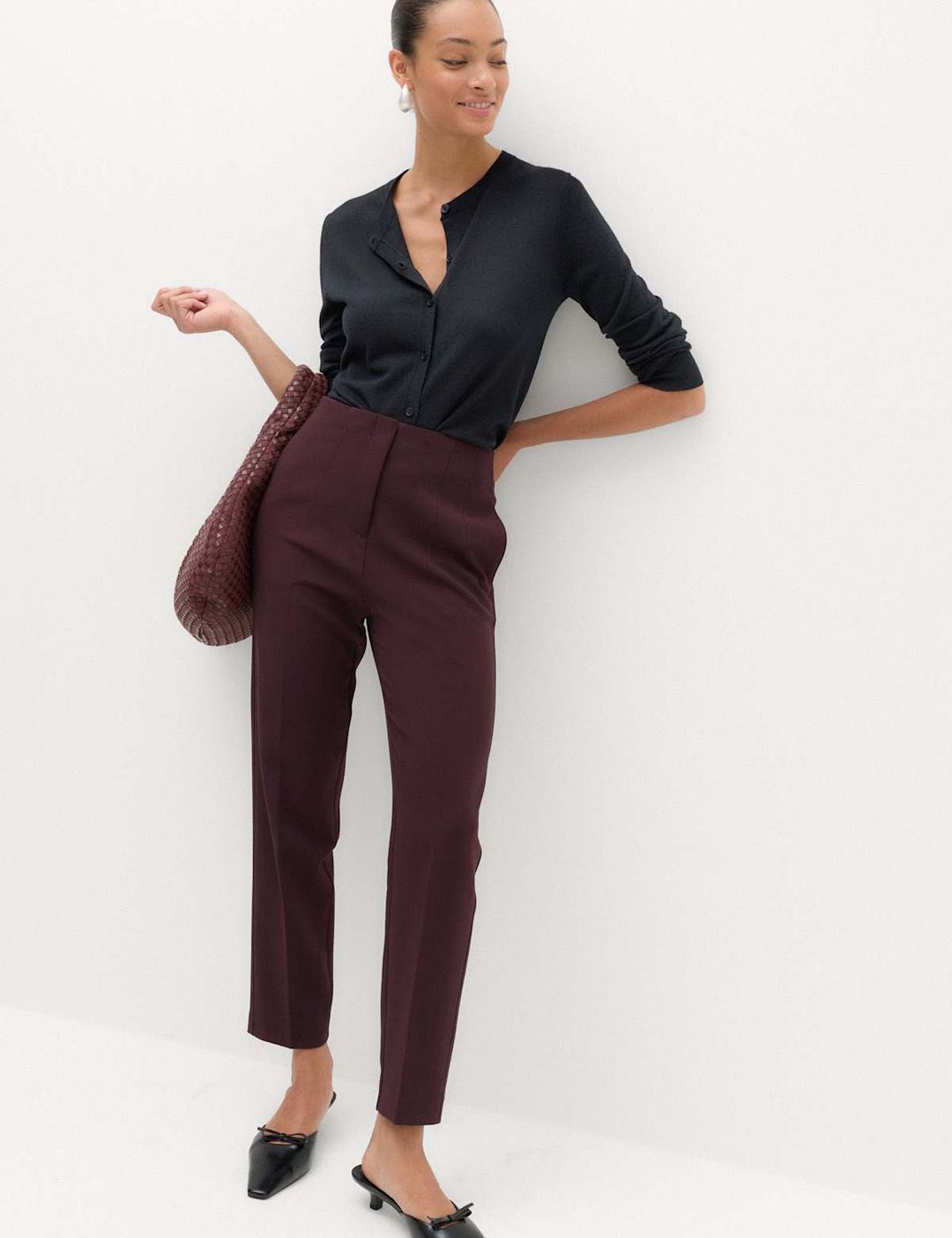 Marks & Spencer Solid Brown Women Regular Fit Grazer Trousers-picture-19