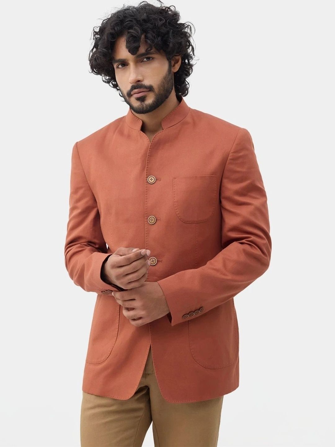 Blackberrys Mandarin Collar Single-Breasted Slim Fit Ethnic Blazers-picture-44