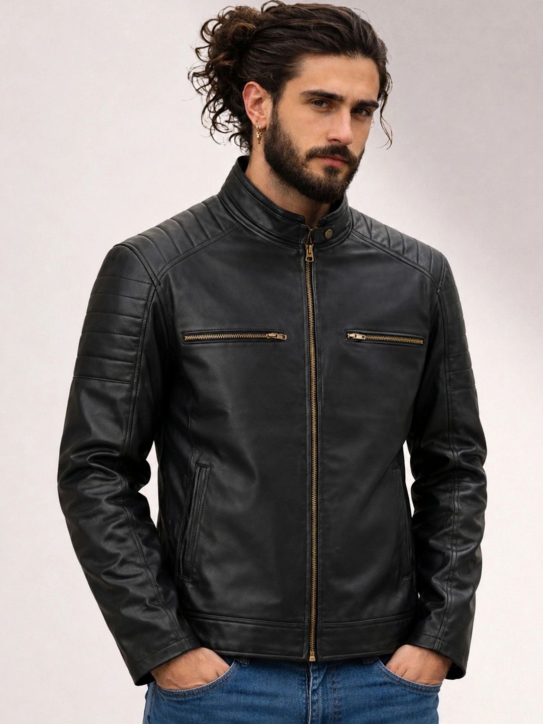 Leather Retail Men Outdoor Biker Jacket-picture-11