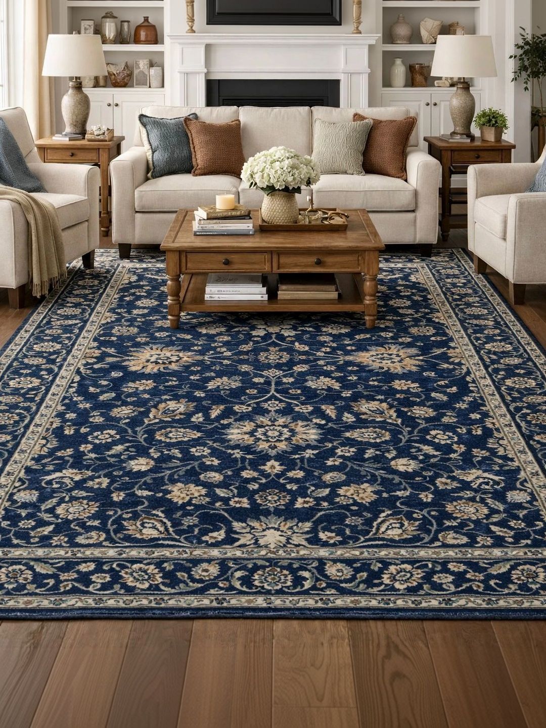 Myntra Elegant Homes Blue Traditional Anti-Skid Polyester Carpet-picture-17