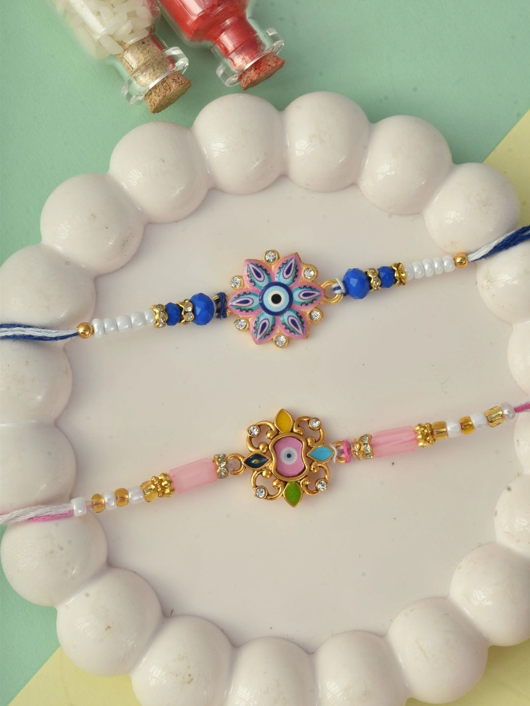 MEIRA JEWELLERY Set Of 2 Beaded Rakhi With Greeting Card & Roli Chawal-picture-37