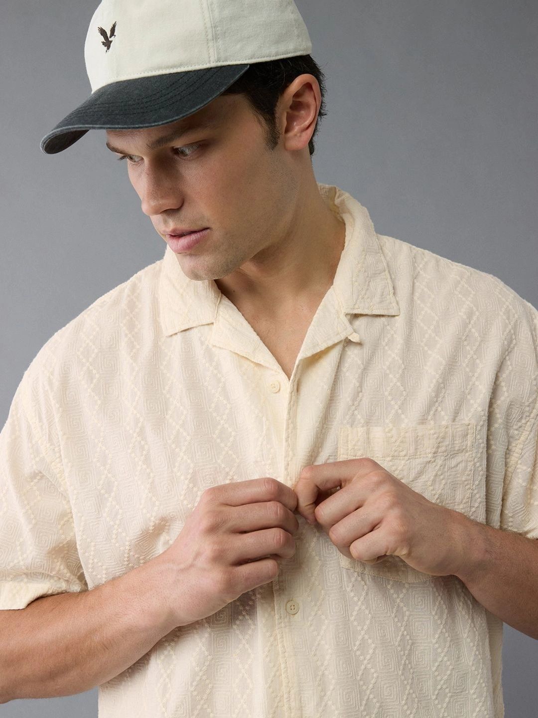 AMERICAN EAGLE OUTFITTERS Textured Spread Collar Cotton Casual Shirt