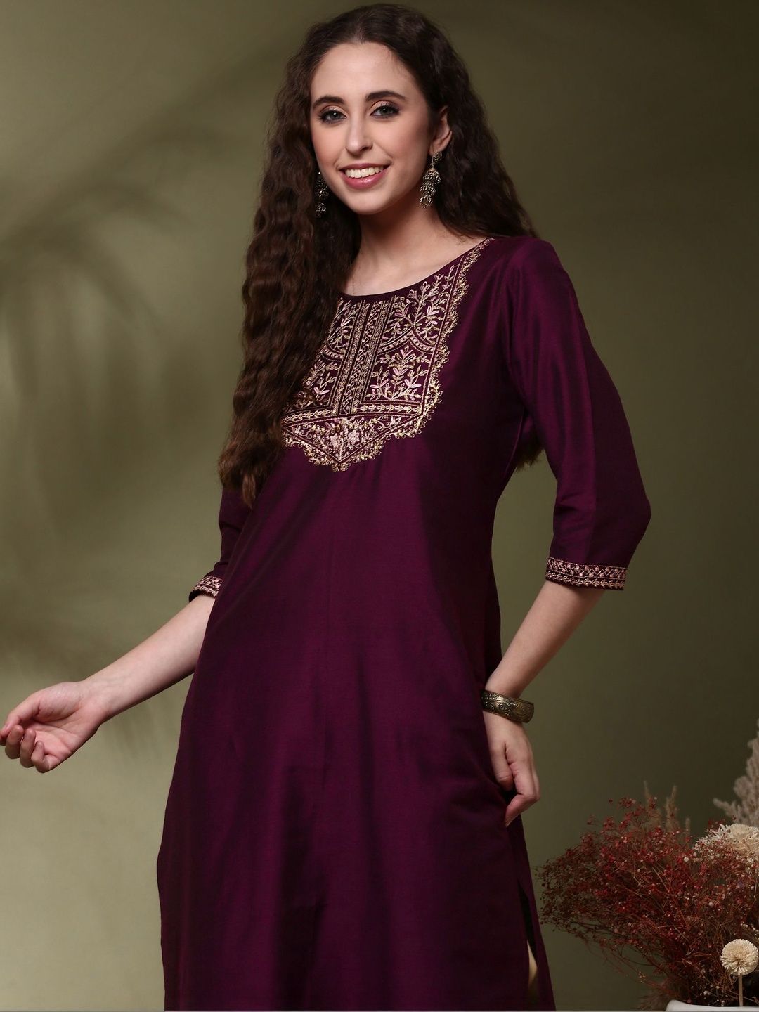 Anouk Women Embroidered Flared Sleeves Thread Work Kurta-picture-51