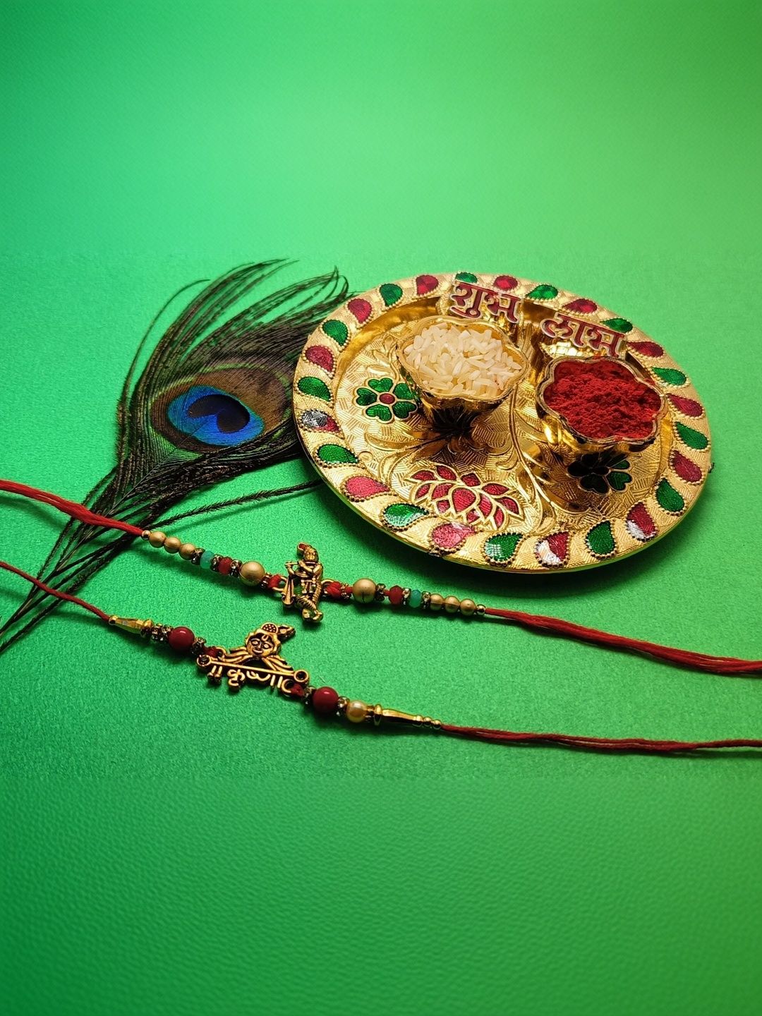 SPRHA Boys Set Of 2 Beaded Thread Rakhi With Pooja Thali-picture-54