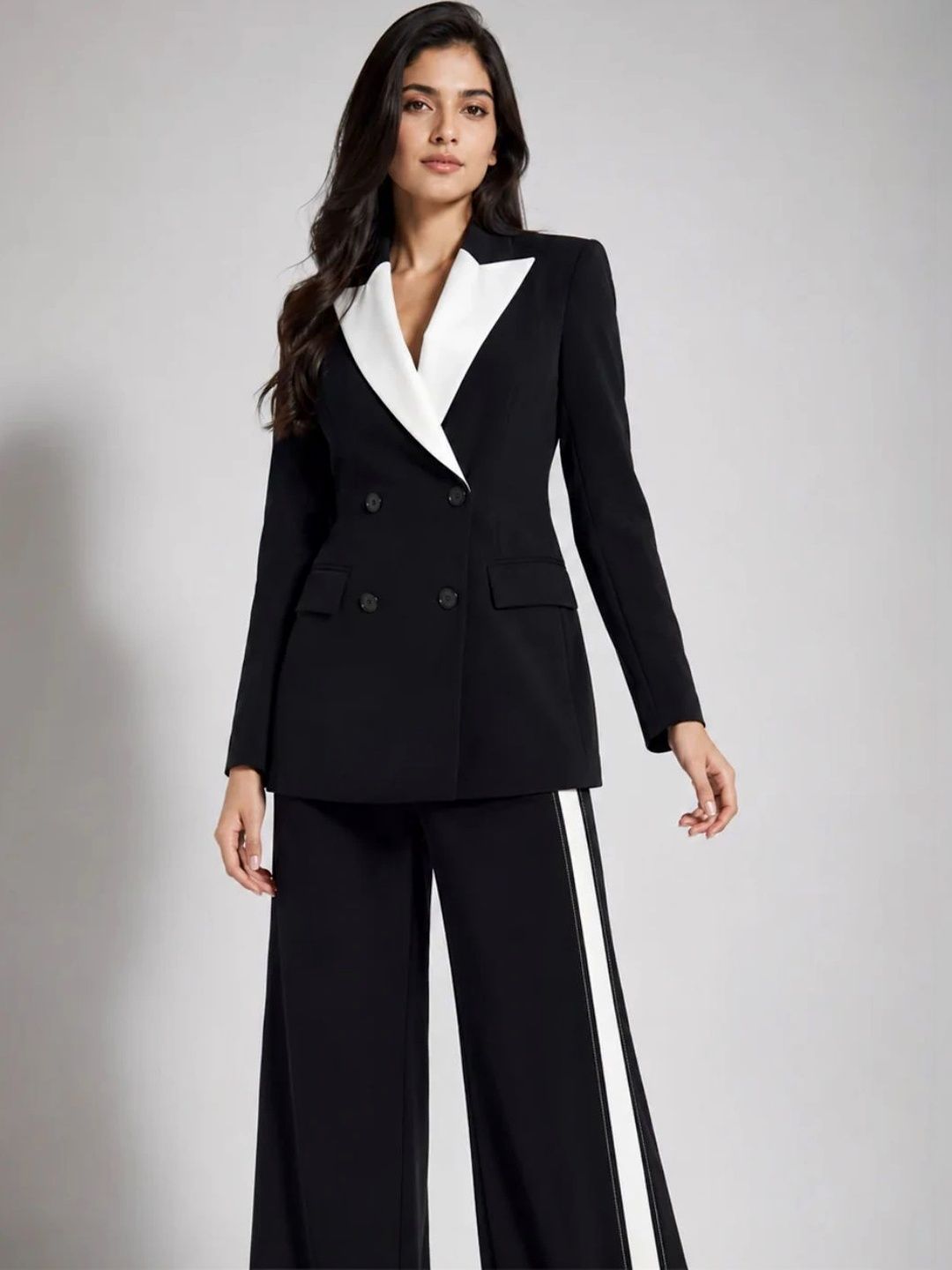 Beyond Formals Shawl Collar Double-Breasted Formal Blazers-image-46