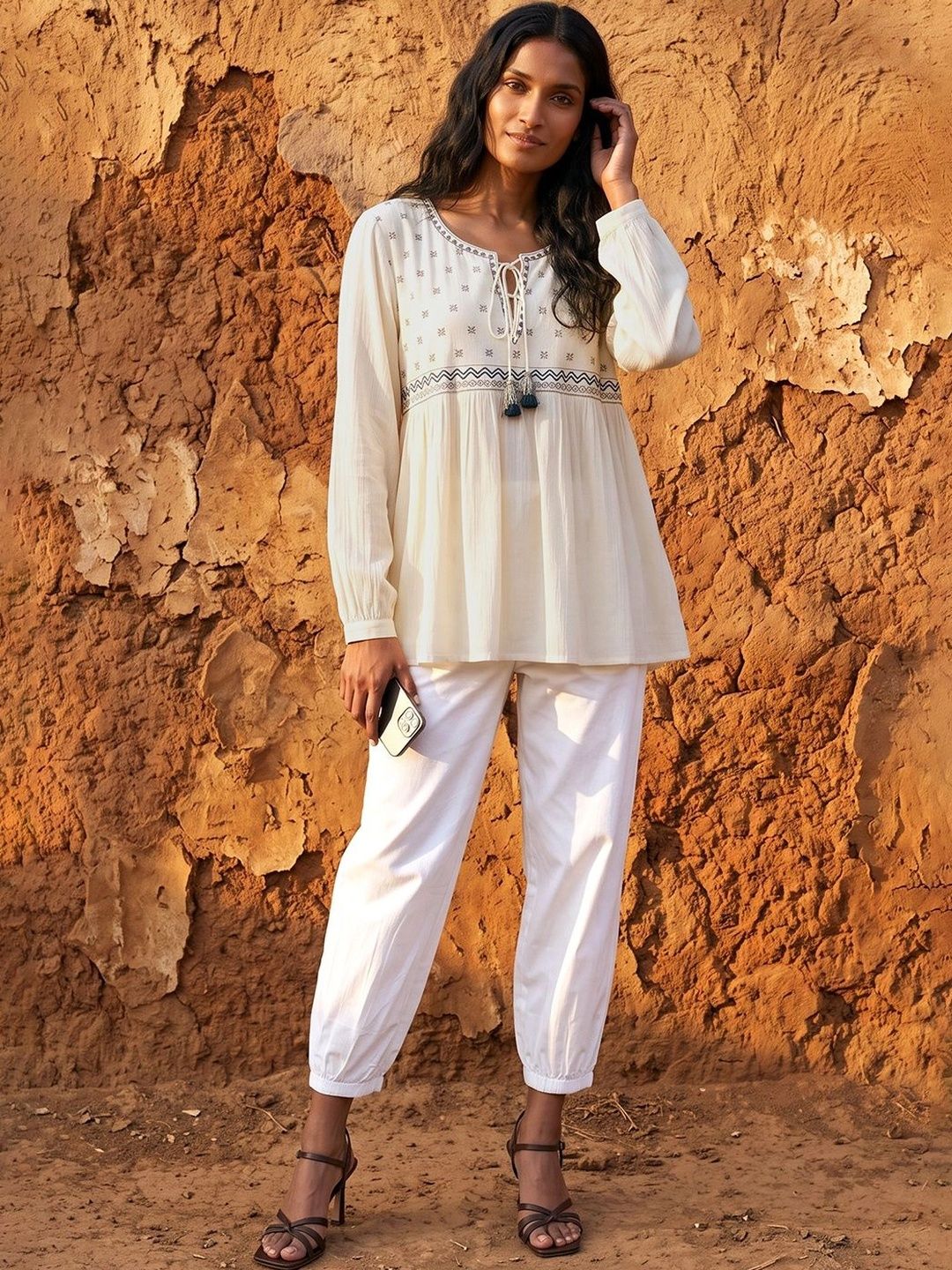 Melange by Lifestyle Embroidered Tie-Up Neck Ethnic Top-picture-25