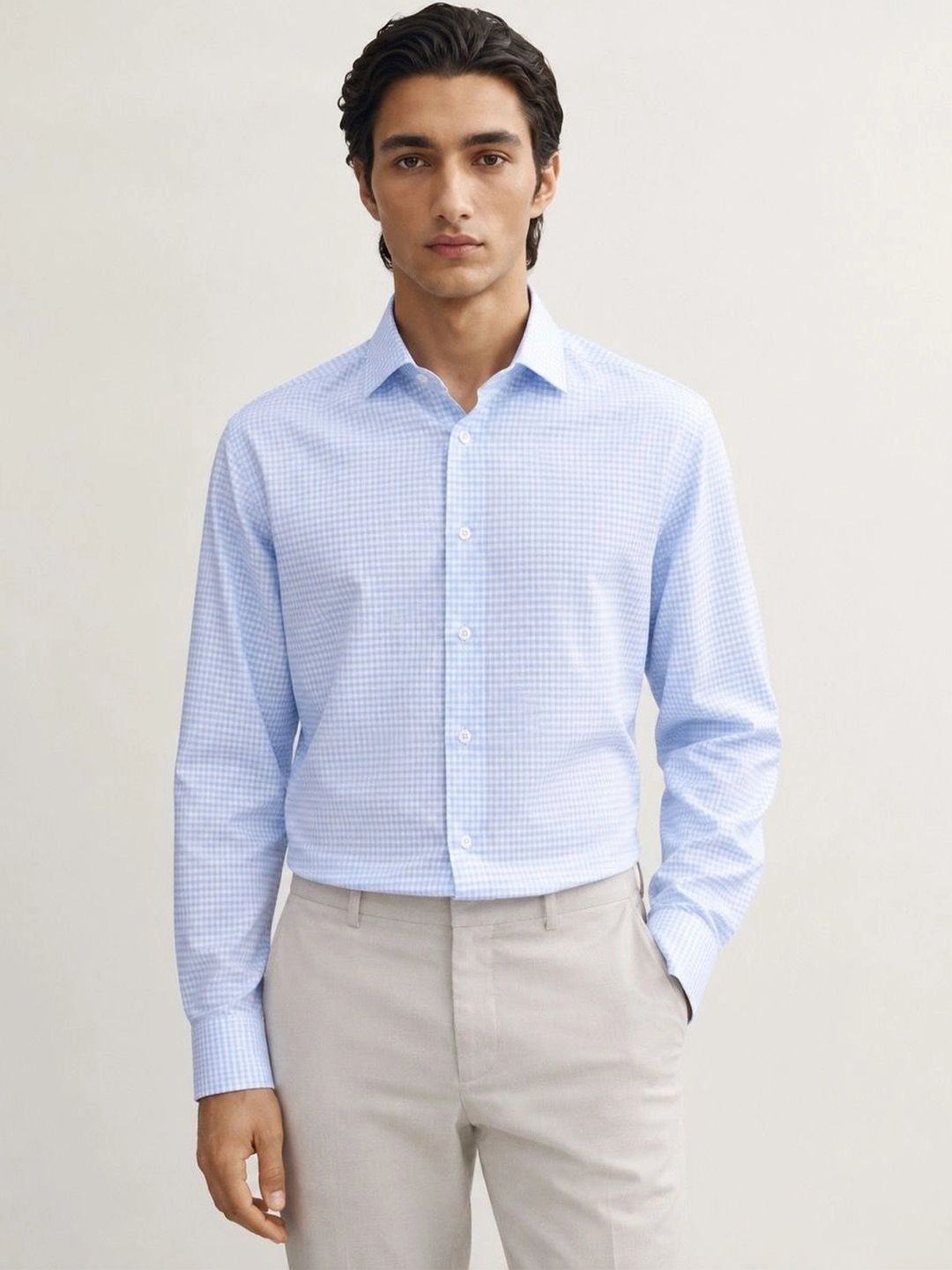 MARK & ALBERT Men Slim Fit Micro Checks Checked Formal Shirt-picture-53