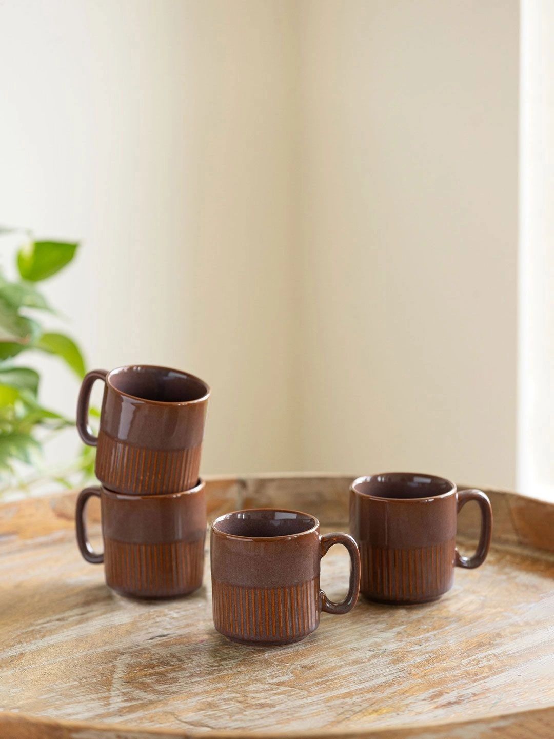 ExclusiveLane Brown Handcrafted Printed Ceramic Glossy Cups Set of Cups and Mugs-image-33