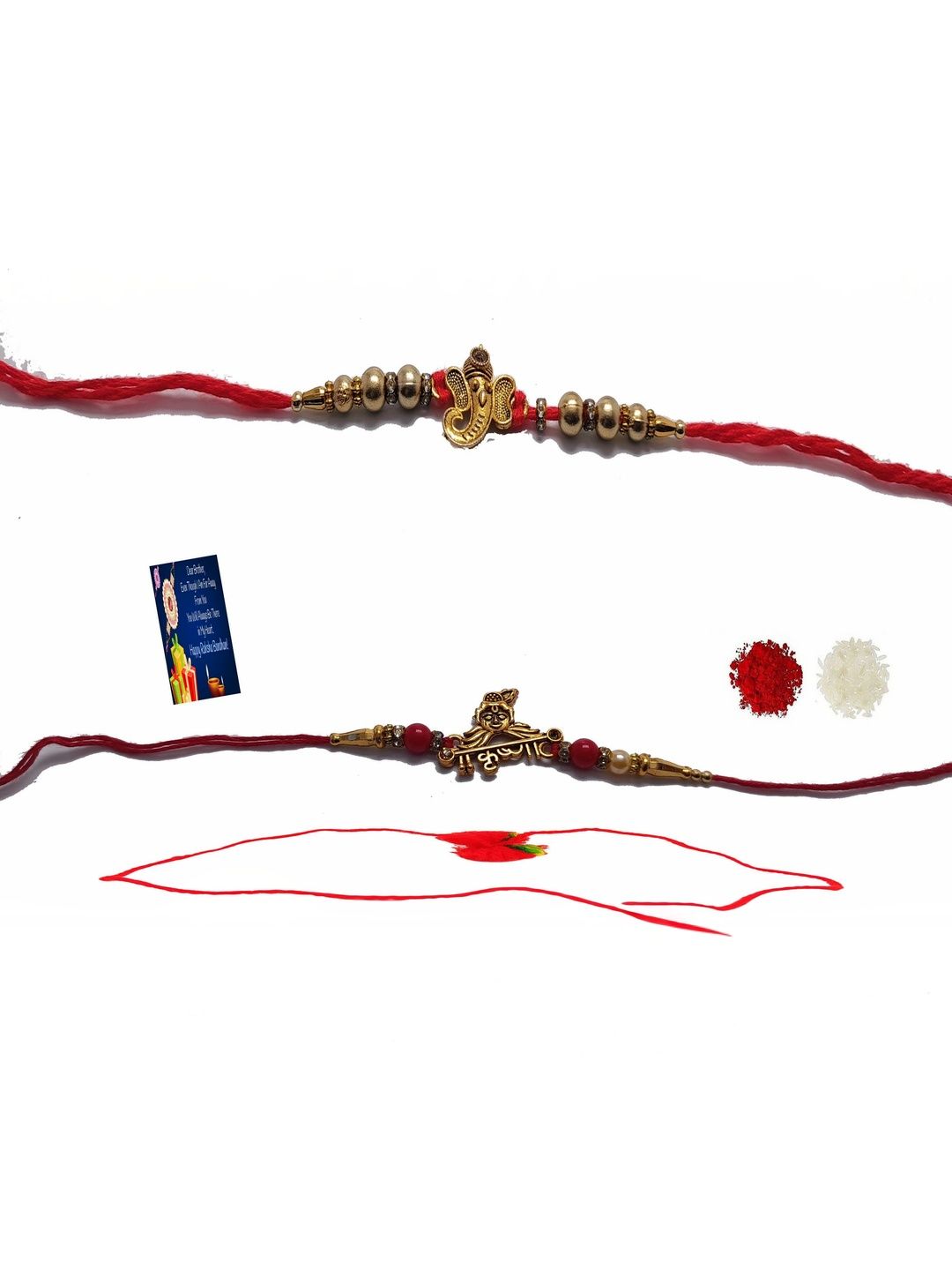 SPRHA Set Of 3 Thread Beaded Rakhi With Roli Chawal-picture-44